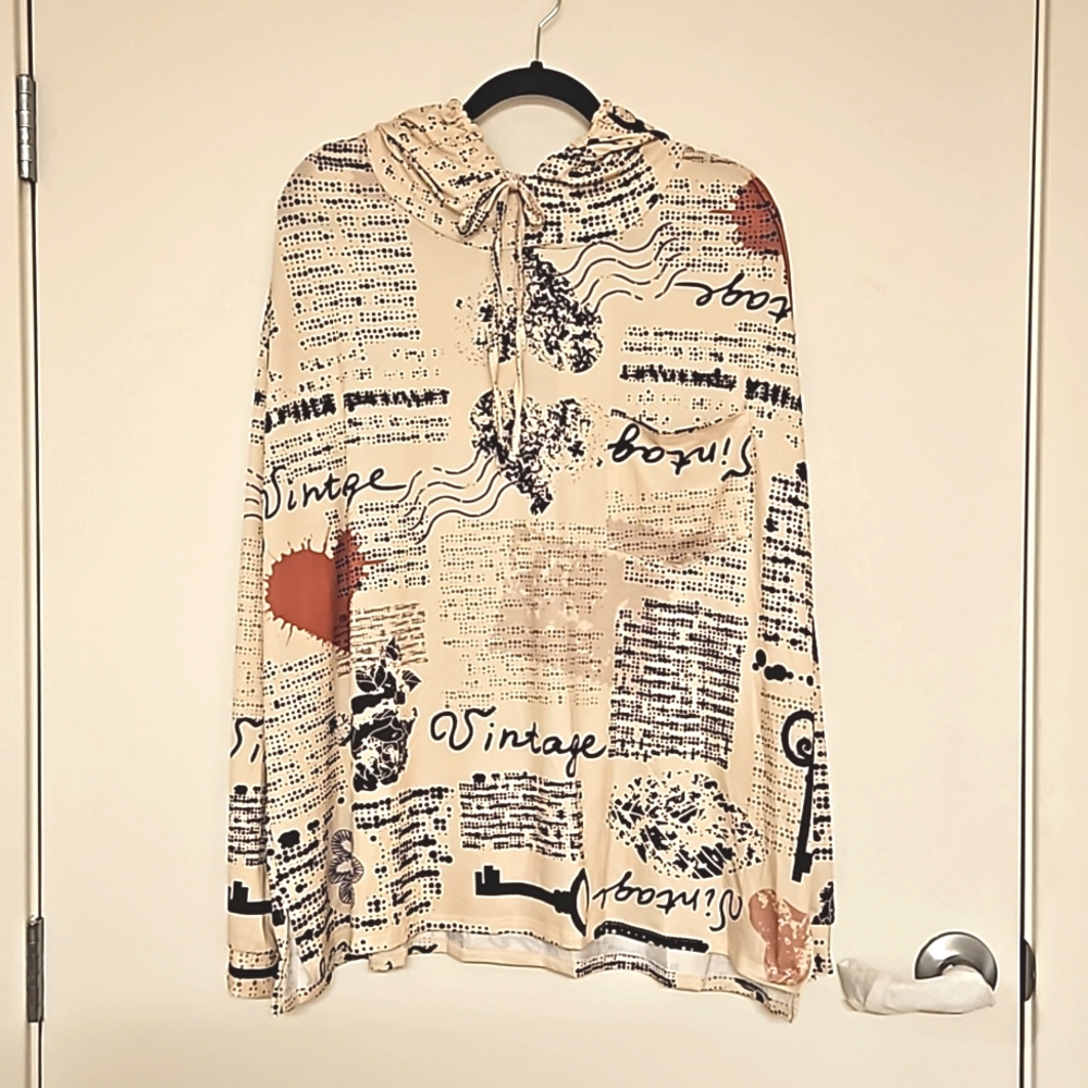 Lily by Firmiana  graphic print long sleeve hoodieside slits breast pocket 4XL
